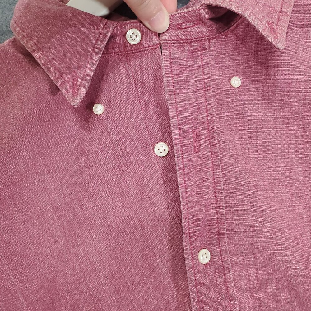 RALPH LAUREN Mens Button‎ Up XL Chambray Salmon Short Sleeve Collar Cotton Logo - Picture 9 of 10